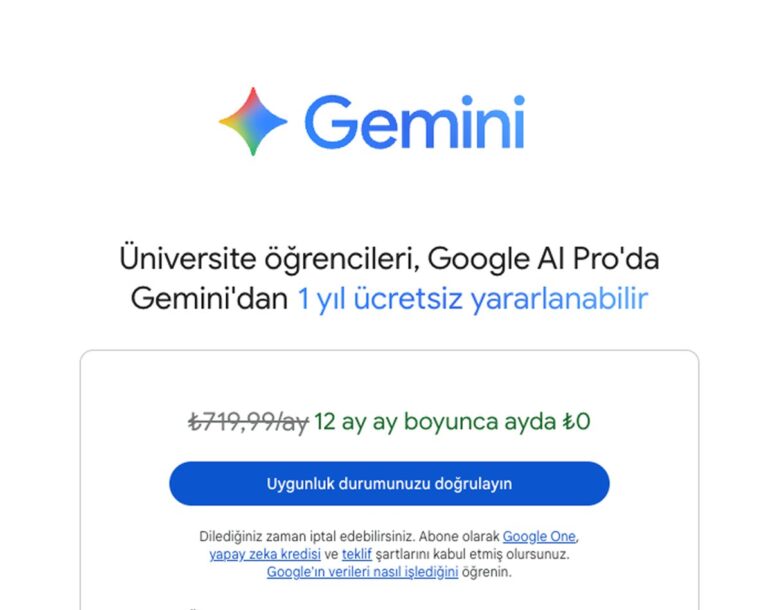 Google Gemini Pro Planı, Üniversitelilere 1 Yıl Boyunca Ücretsiz!